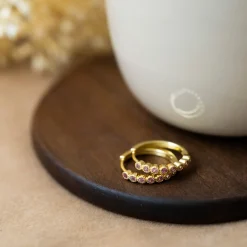 Nora Mørk by Gulldia – Øreringer i forgylt sølv med ruby zirkonia 18 mm