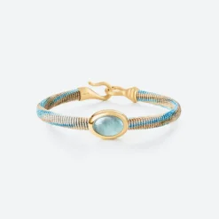 OLE LYNGGAARD COPENHAGEN – Life armbånd med 18k gult gull lås og aquamarine – Cornflower – 6mm