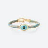 OLE LYNGGAARD COPENHAGEN – Life armbånd med 18k gult gull lås og evil eye – Cornflower – 6mm