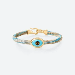 OLE LYNGGAARD COPENHAGEN – Life armbånd med 18k gult gull lås og evil eye – Cornflower – 6mm