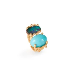 OLE LYNGGAARD COPENHAGEN – BoHo – Ring Dobbel – 18k gult gull med turkis, mørk opal og 0,05 ct diamanter