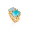 OLE LYNGGAARD COPENHAGEN – BoHo – Ring Dobbel – 18k gult gull med turkis, opal og 0,05 ct diamanter