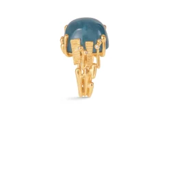 OLE LYNGGAARD COPENHAGEN – BoHo – Ring Stor – 18k gult gull med blå akvamarin og 0,06 ct diamanter