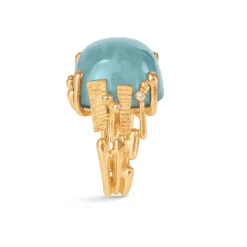 OLE LYNGGAARD COPENHAGEN – BoHo – Ring Stor – 18k gult gull med blågrønn akvamarin og 0,06 ct diamanter