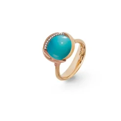 OLE LYNGGAARD COPENHAGEN – Lotus ring nr 3 i gult gull med 13 diamanter og turkis