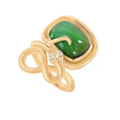 OLE LYNGGAARD COPENHAGEN – Snakes ring i gult gull med turmaline og 0,04 ct diamanter