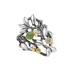 OLE LYNGGAARD COPENHAGEN – Forest large ring i sølv med gull, steiner og 0,08 ct diamanter