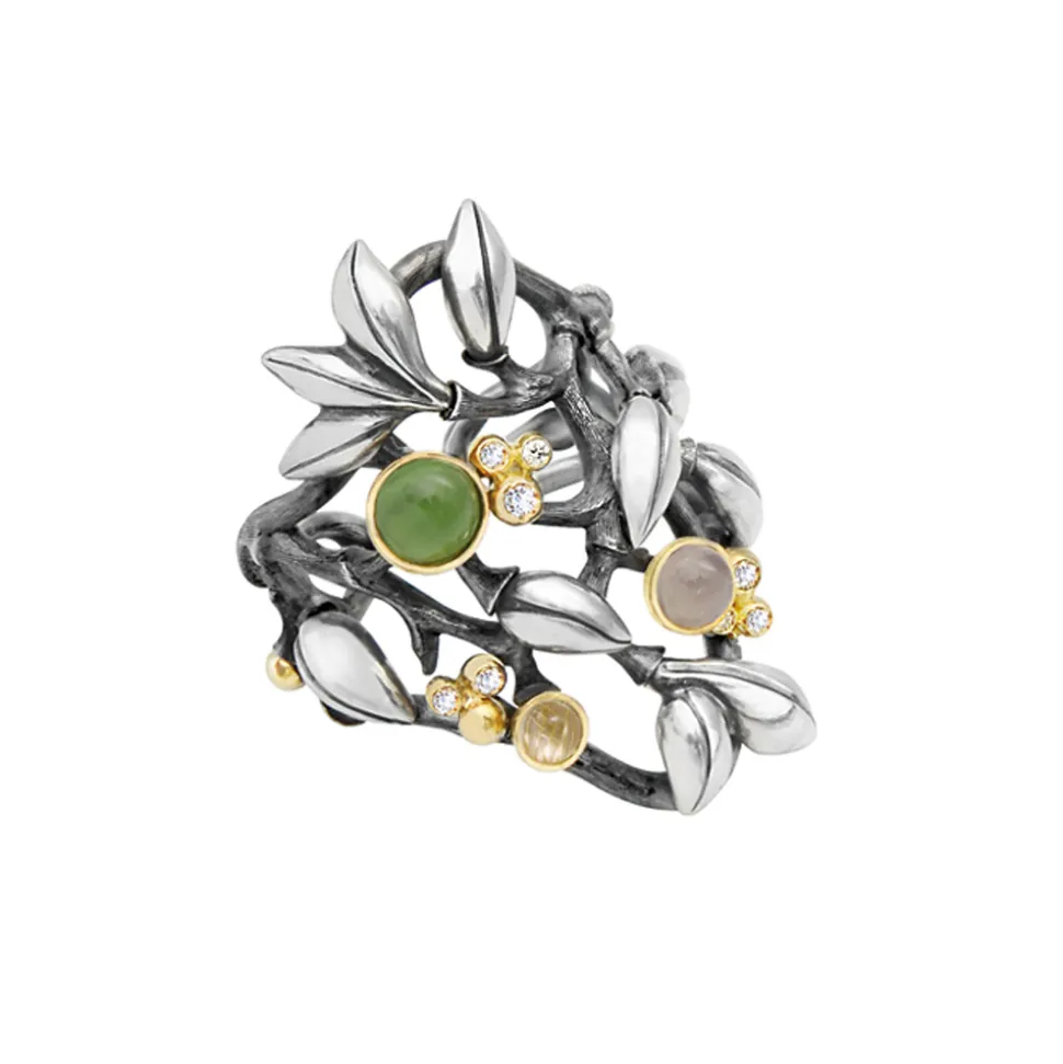OLE LYNGGAARD COPENHAGEN – Forest large ring i sølv med gull, steiner og 0,08 ct diamanter