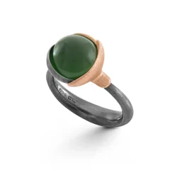 OLE LYNGGAARD COPENHAGEN – Lotus ring nr 2 i oksidert sølv med gull og serpentine