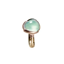 OLE LYNGGAARD COPENHAGEN – Lotus ring nr 3 i gult gull med 13 diamanter og aquamarin