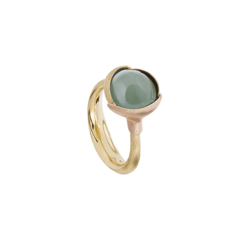 OLE LYNGGAARD COPENHAGEN – Lotus ring nr 2 i gult gull med aquamarin