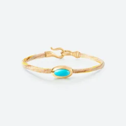 OLE LYNGGAARD COPENHAGEN – Life armbånd med 18k gult gull lås og turkis – Golden – 4,5mm