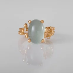 OLE LYNGGAARD COPENHAGEN – BoHo – Ring Liten – 18k gult gull med akvamarin og 0,02 ct diamanter