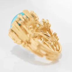 OLE LYNGGAARD COPENHAGEN – BoHo – Ring Dobbel – 18k gult gull med turkis, opal og 0,05 ct diamanter