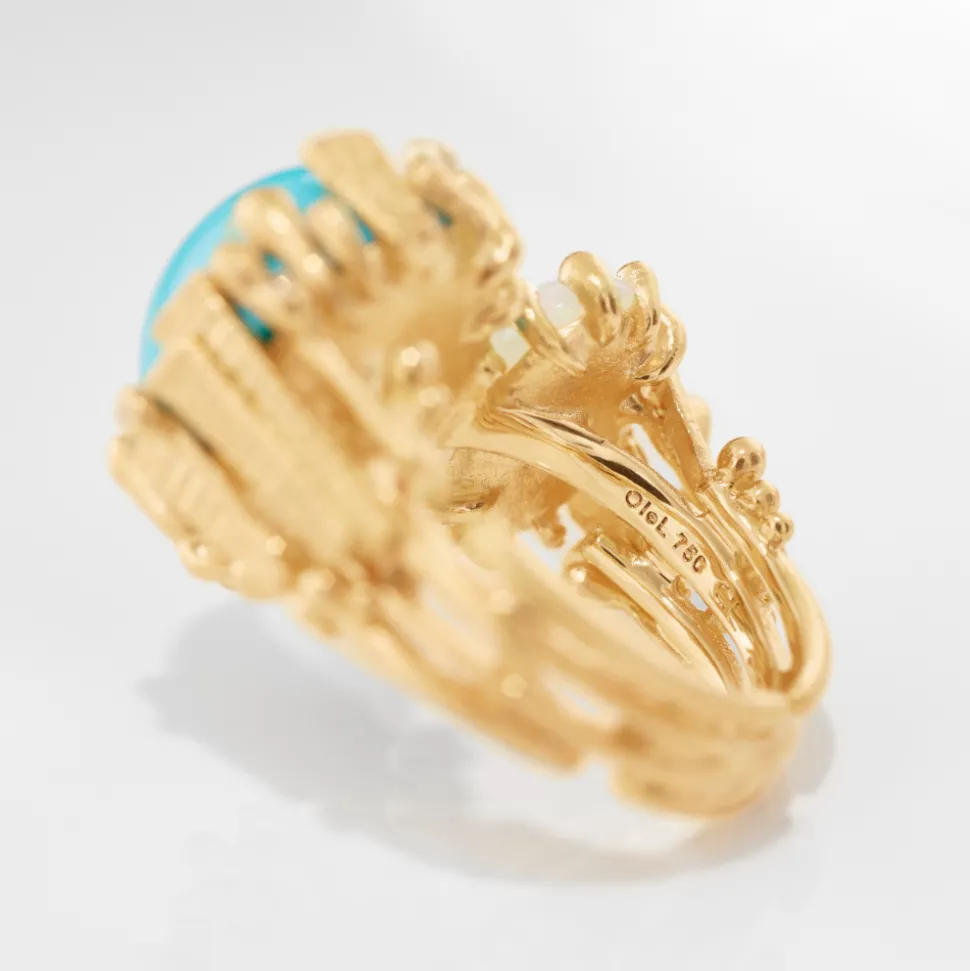 OLE LYNGGAARD COPENHAGEN – BoHo – Ring Dobbel – 18k gult gull med turkis, opal og 0,05 ct diamanter
