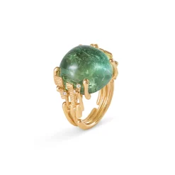 OLE LYNGGAARD COPENHAGEN – BoHo – Ring Stor – 18k gult gull med lysegrønn turmalin og 0,06 ct diamanter