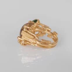 OLE LYNGGAARD COPENHAGEN – BoHo – Ring Dobbel – 18k gult gull med rutilkvarts, grønn turmalin og 0,04 ct diamanter