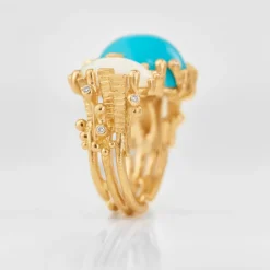 OLE LYNGGAARD COPENHAGEN – BoHo – Ring Dobbel – 18k gult gull med turkis, opal og 0,05 ct diamanter