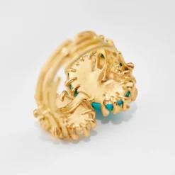 OLE LYNGGAARD COPENHAGEN – BoHo – Ring Dobbel – 18k gult gull med turkis, opal og 0,05 ct diamanter