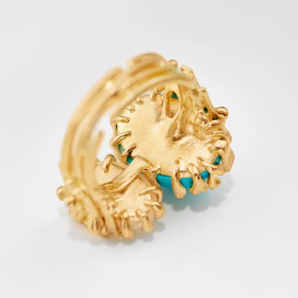 OLE LYNGGAARD COPENHAGEN – BoHo – Ring Dobbel – 18k gult gull med turkis, opal og 0,05 ct diamanter