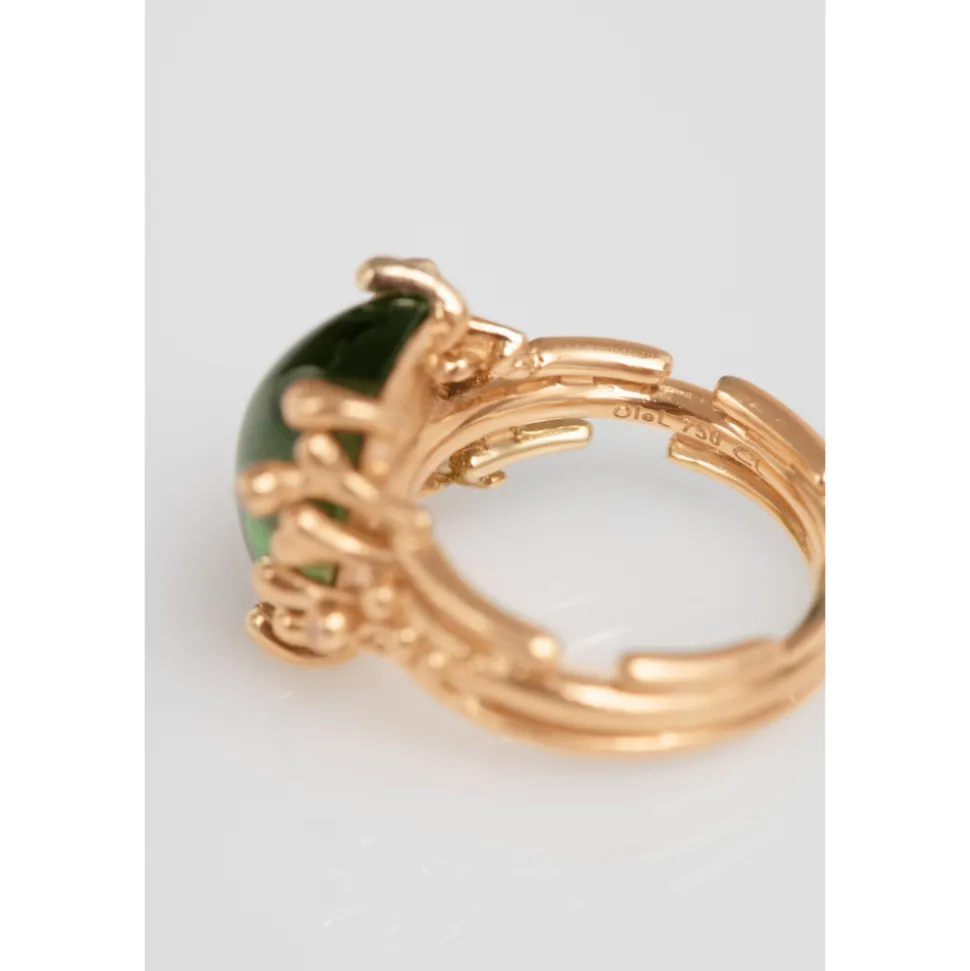 OLE LYNGGAARD COPENHAGEN – BoHo – Ring Medium – 18k gult gull med grønn turmalin og 0,04 ct diamanter