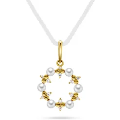 Pan Jewelry – Anheng i gult gull med ferskvannsperler