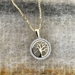 Pan Jewelry – Anheng i gult gull med zirkonia – Livets tre