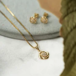 Pan Jewelry – Anheng i gult gull med hvit zirkonia, rose – NB: Kun anheng!
