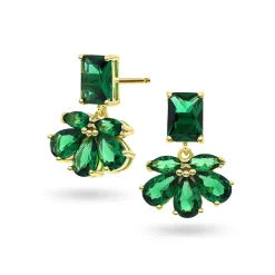 Pan Jewelry – Ørepynt i forgyldt sølv med grønn zirkonia, blomst