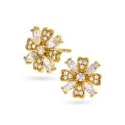 Pan Jewelry – Ørepynt i forgyldt sølv med zirkonia, blomst