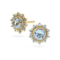 Pan Jewelry – Ørepynt i gult gull med aquamarin og diamanter