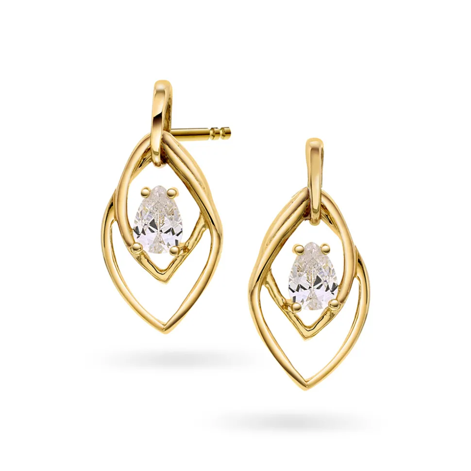 Pan Jewelry – Ørepynt i gult gull med hvit zirkonia