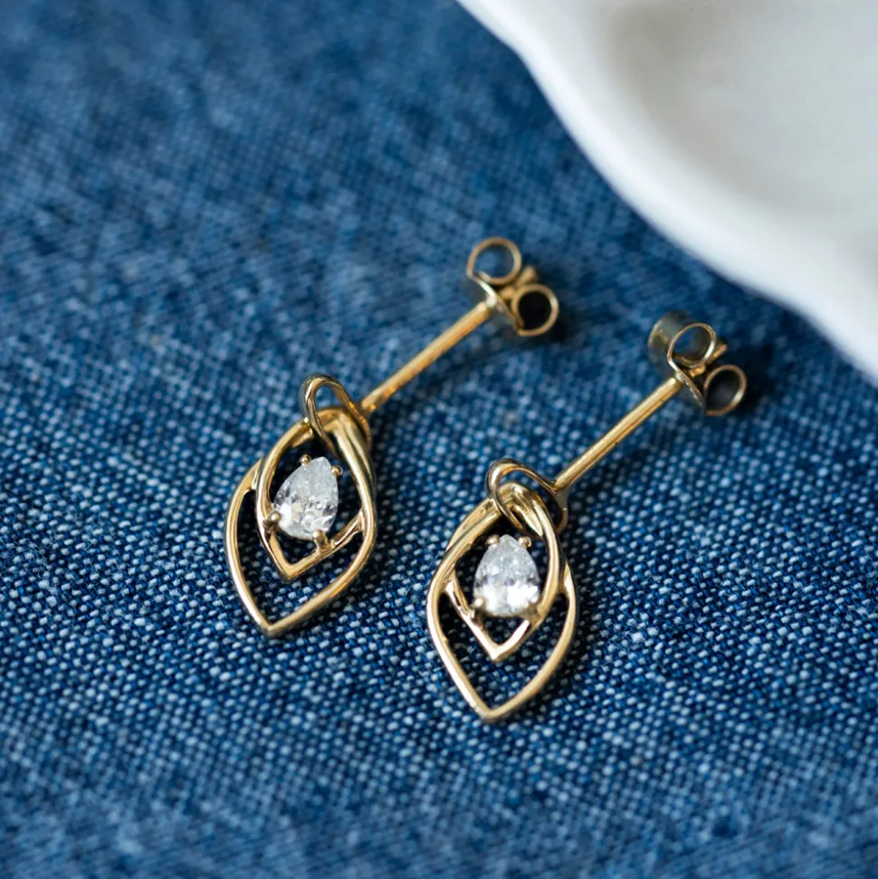 Pan Jewelry – Ørepynt i gult gull med hvit zirkonia