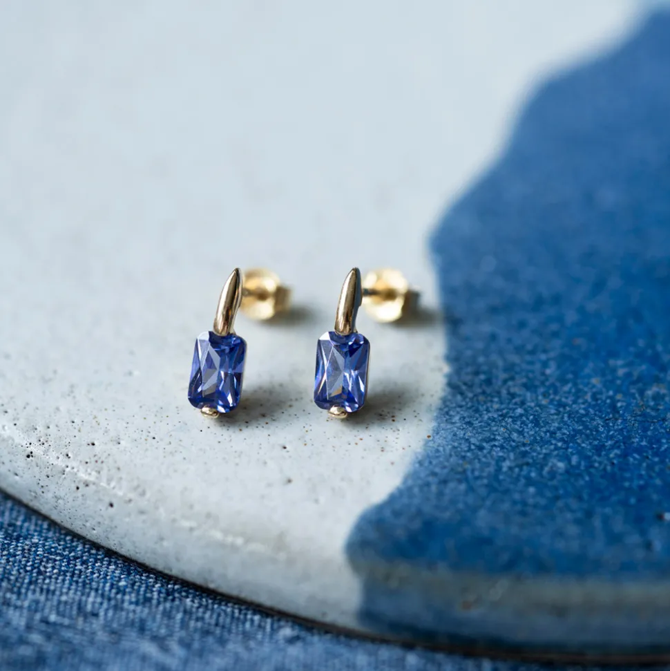 Pan Jewelry – Ørepynt i gult gull med lilla zirkonia