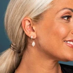 Pan Jewelry – Øreringer i gult gull med hvit zirkonia