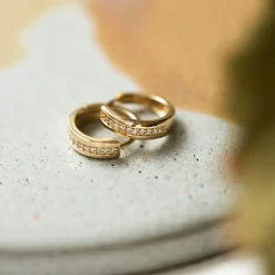 Pan Jewelry – Øreringer i gult gull med zirkonia