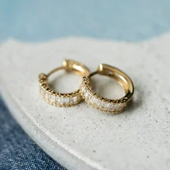 Pan Jewelry – Øreringer i gult gull med zirkonia