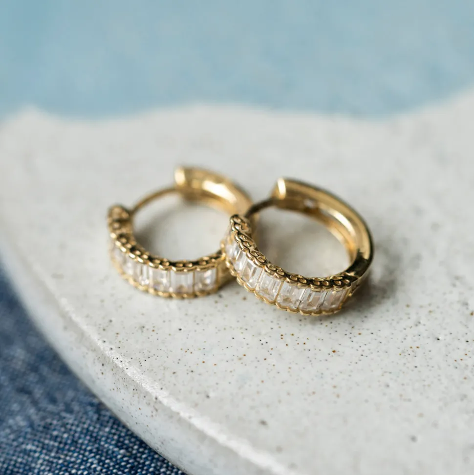 Pan Jewelry – Øreringer i gult gull med zirkonia