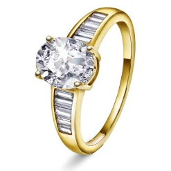 PAN Jewelry – Ring i forgyldt sølv med zirkonia, baguette