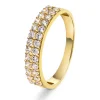 Pan Jewelry – Ring i gult gull med zirkonia i to rader