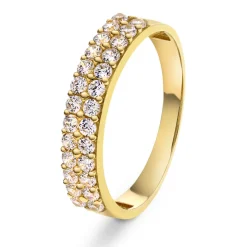 Pan Jewelry – Ring i gult gull med zirkonia i to rader