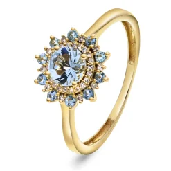 Pan Jewelry – Ring i gult gull med aquamarin og diamanter