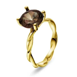 Pan Jewelry – Ring i gult gull med røkkvarts