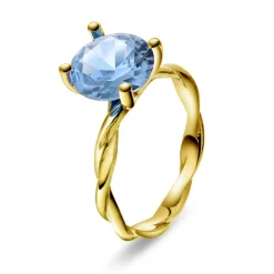 Pan Jewelry – Ring i gult gull med syntetisk aqua, blå