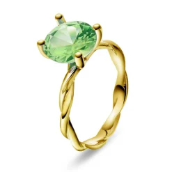 Pan Jewelry – Ring i gult gull med syntetisk krysolitt, lys grønn