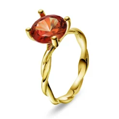 Pan Jewelry – Ring i gult gull med syntetisk padparascha, oransje