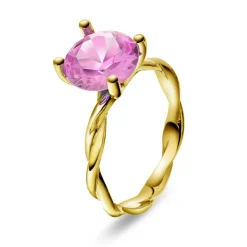 Pan Jewelry – Ring i gult gull med syntetisk spinell, rosa
