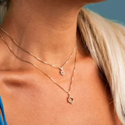 Pan Jewelry – Rosett anheng i gult gull med hvit zirkonia – NB: Kun anheng!