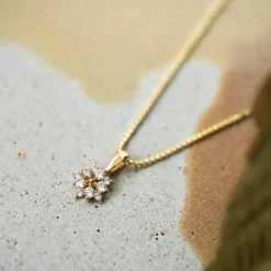 Pan Jewelry – Rosett anheng i gult gull med hvit zirkonia – NB: Kun anheng!