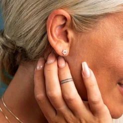 Pan Jewelry – Rosett ørepynt i gult gull med hvit zirkonia